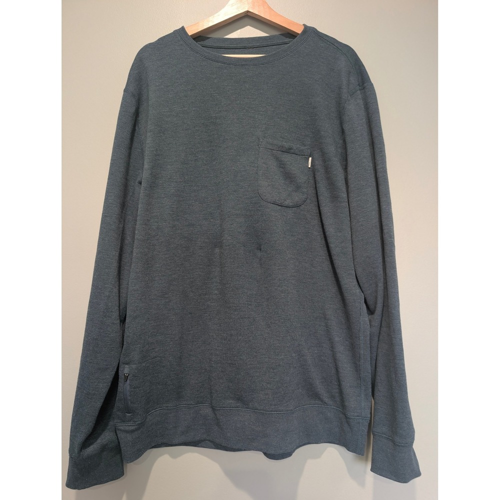Vuori Mens Ponto Performance Crewneck Pullover Blue Grey DreamKnit Pocket XL